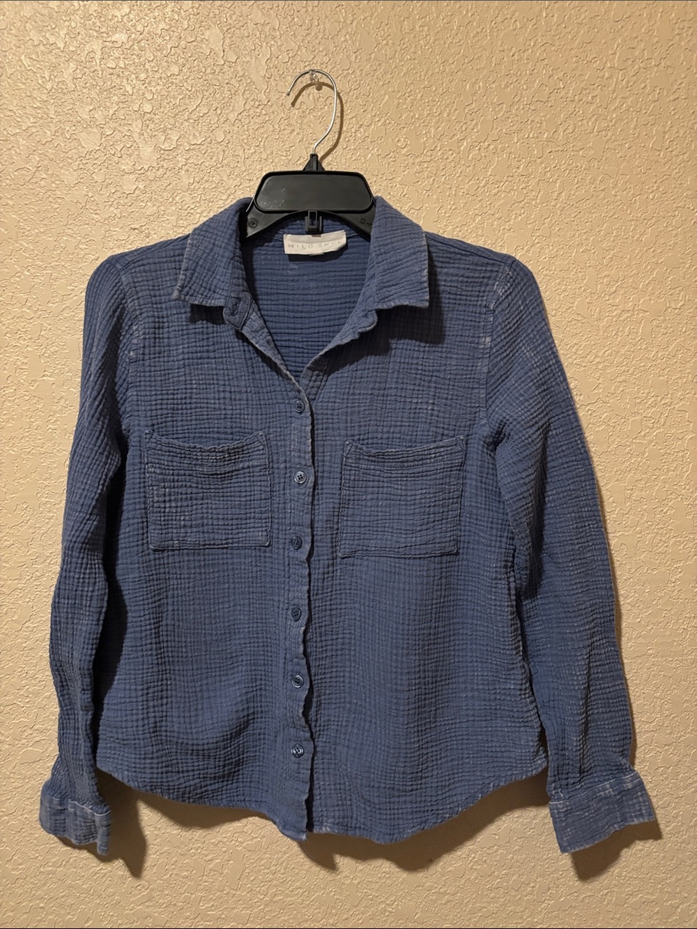Blue Button-Down Textured Shirt - Women